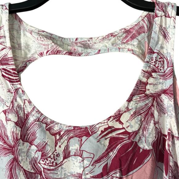 Tropical Floral Crop Top Sleeveless Keyhole Back Pom-Pom Trim Summer Tank - Picture 4 of 7